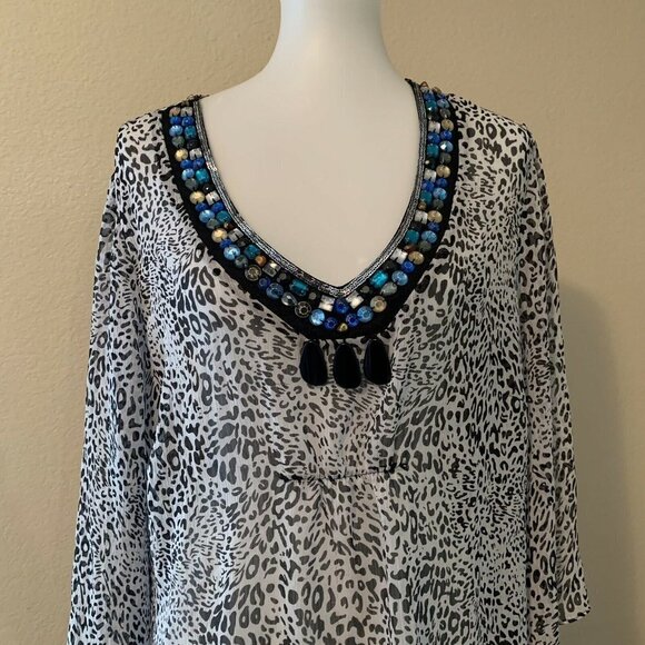 Cato Multi Color Animal Print Embellished Blouse - Picture 2 of 6